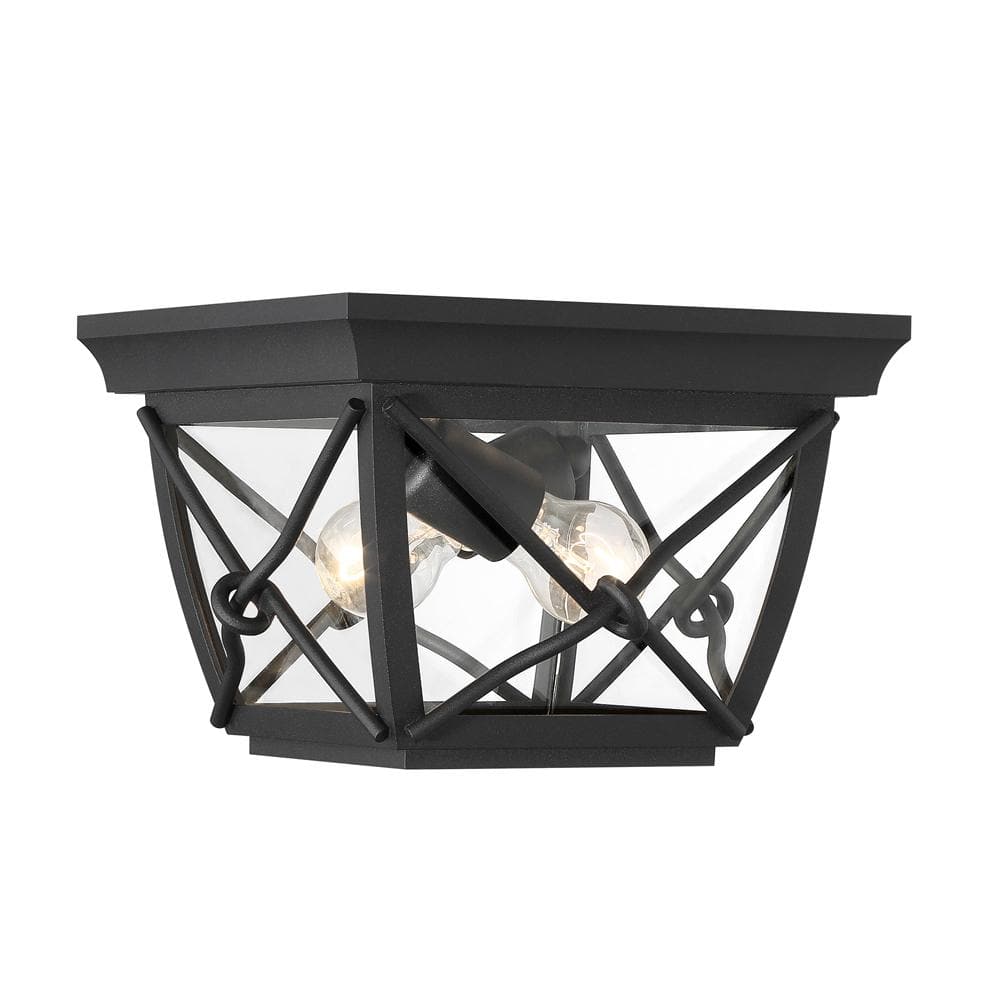 Black Steel and Glass Outdoor Flush Mount Ceiling Light