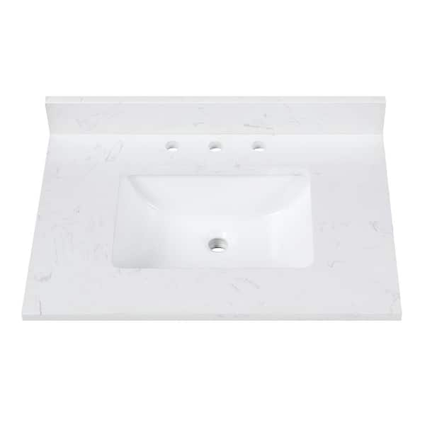 25 in. W x 22 in. D Engineered Stone White Rectangular Single Sink Vanity Top in Cala White