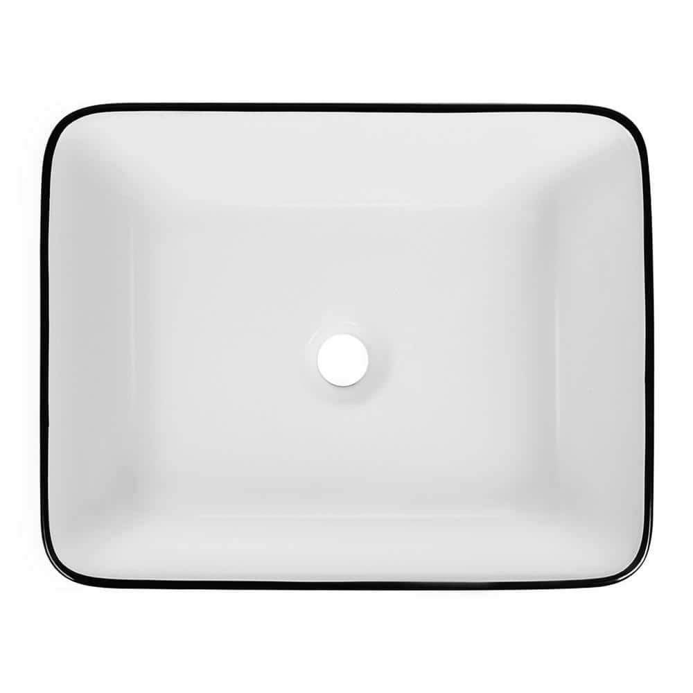 19" White Ceramic Rectangular Vessel Sink with Black Trim