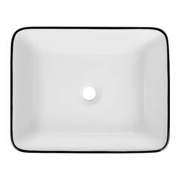 Davivy 23.6'' X 13.4'' Matte Black Vessel Sink With Pop Up Drain,Rectangle Bathroom Sink With Gold Trim,Bathroom Sinks Above Counter,Counter Top Sink,Ceramic Vessel Sinks For Bathrooms - View #6