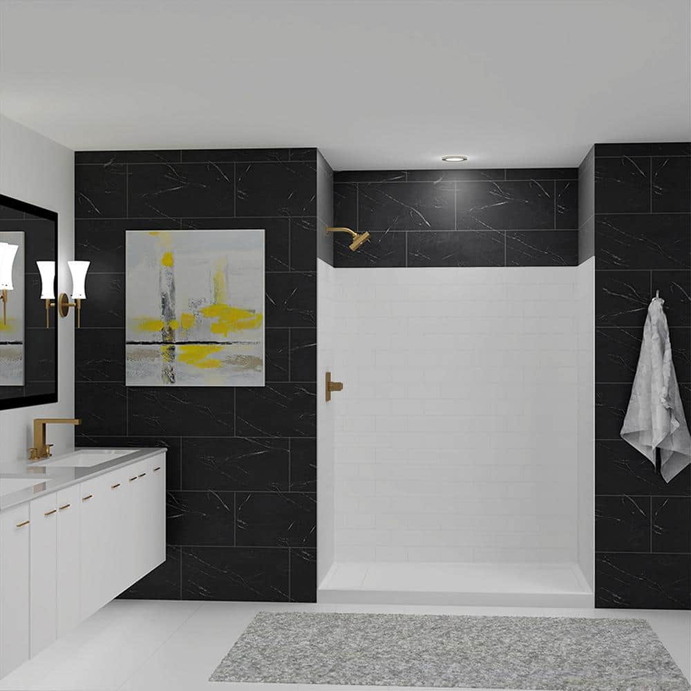 SaraMar 36 in. x 60 in. x 72 in. 3-Piece Easy Up Adhesive Alcove Shower Wall Surround in White price history on PriceWatchPro