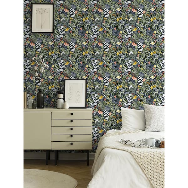 Brittsommar Navy Woodland Floral Non Woven Paper Wallpaper