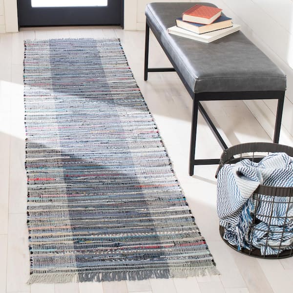 Rag Rug Purple/Blue 2 ft. x 9 ft. Multi-Striped Runner Rug