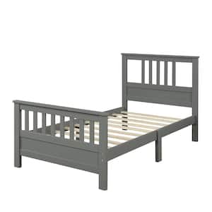 Grey Twin Bed Frame Platform Wood Bed Frame with Headboard No Box Spring Needed