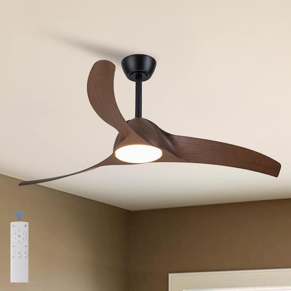 52in. 3-Blades Black Dimmable Changeable 3000K/4000K/5000K LED Ceiling Fan with Woodgrain Blades, Remote Included