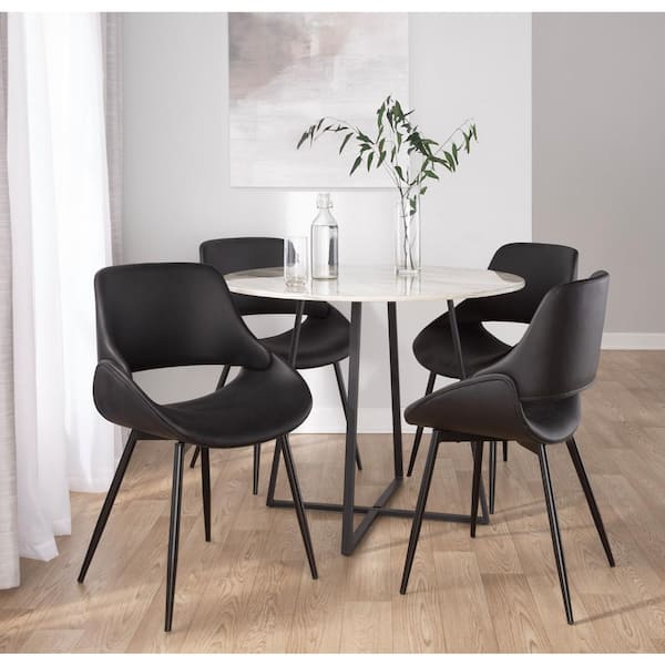 Lumisource Fabrico Black Faux Leather and Black Metal Side Chair (Set of 2)