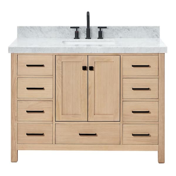 Cambridge 48 in. W x 22 in. D x 36.5 in. H Single Freestanding Bath Vanity in Oak with Italian Carrara Marble Top