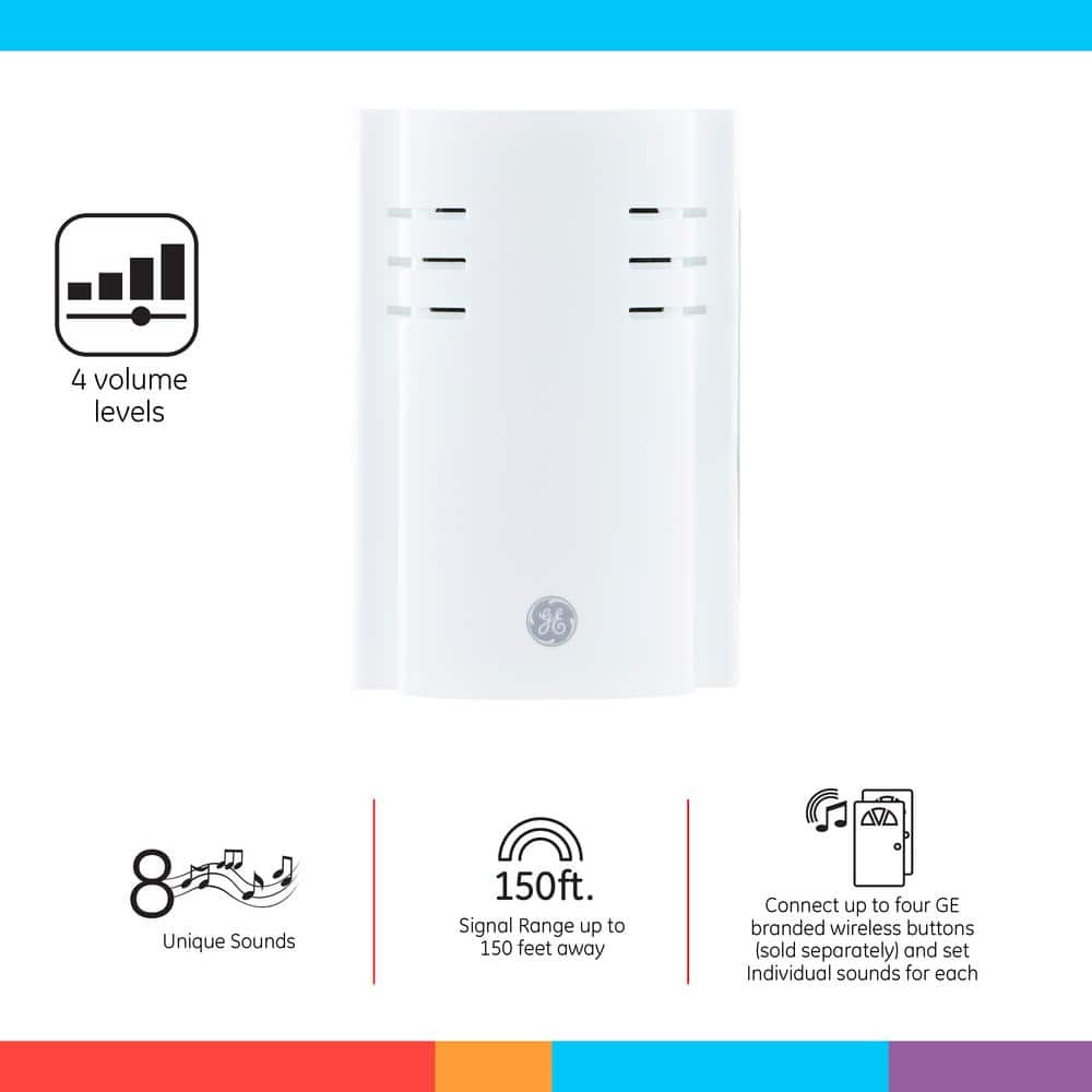 White Plastic Wireless Door Chime Set with Volume Control