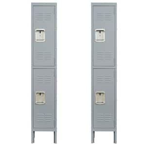 66 in. H 2-Door Steel Metal Lockers for Employees, Storage Locker Cabinet for Gym Office School in Gray (Set of 2)