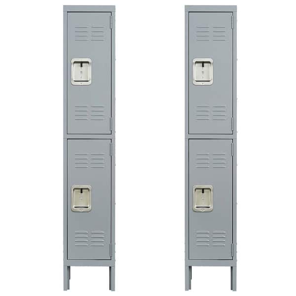 Kahomvis 66 in. H 2-Door Steel Metal Lockers for Employees, Storage Locker Cabinet for Gym Office School in Gray (Set of 2)