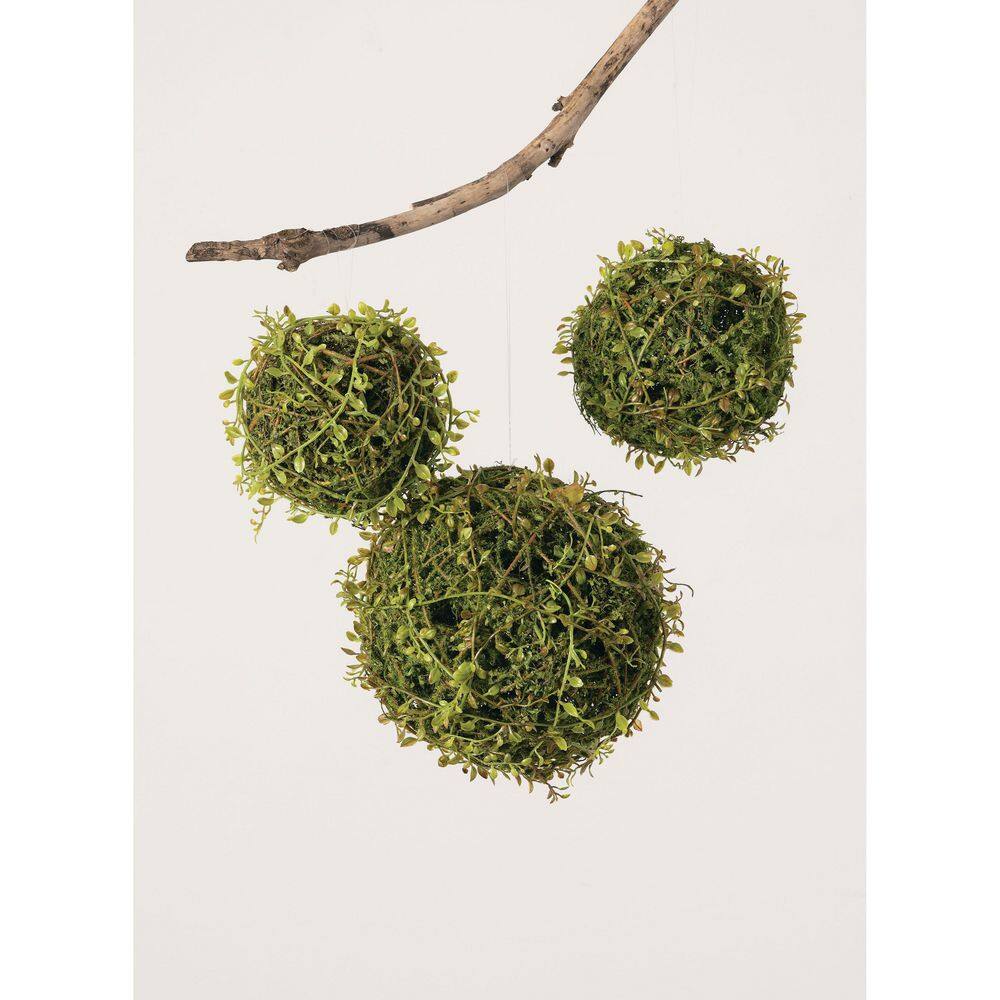 Large Green Artificial Mossy Leafy Vine Orbs - Set of 3