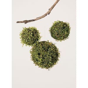 Artificial 8 in., 6 in. and 5.5 in. Green Mossy Leafy Vine Orb - Set of 3