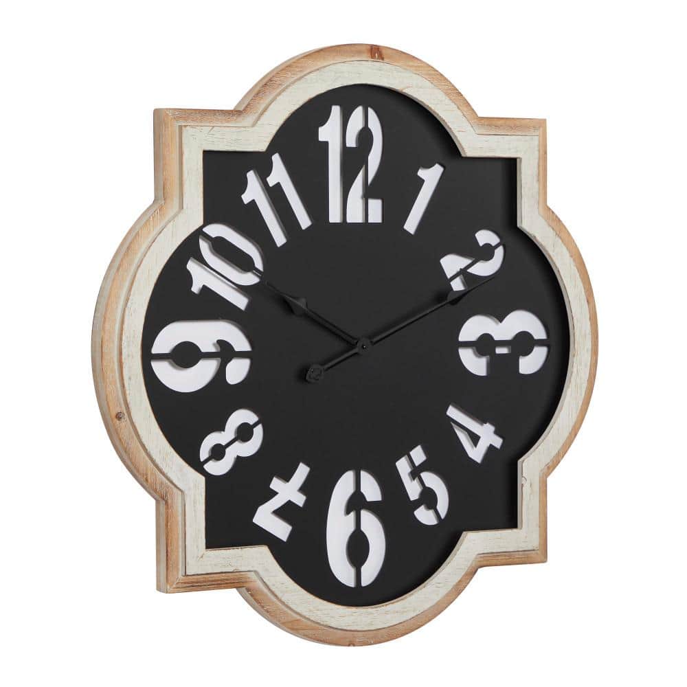 Black and Natural Wood Quatrefoil Oversized Wall Clock