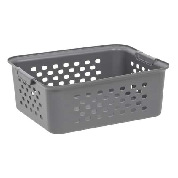 13 qt. Organizer Storage Basket in Gray with Built in Handle 4-Pack