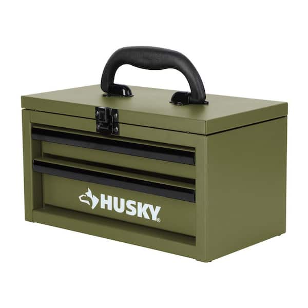 10 in. Army Green Metal Mini Portable Tool Box with 2-Drawers