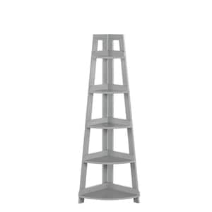 54 in. H Gray MDF Corner Ladder Shelf with 5-Shelves