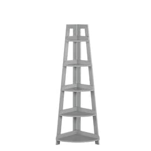 54 in. Tall Gray MDF 5-Tier Corner Ladder Playroom Display Bookshelf Organizer