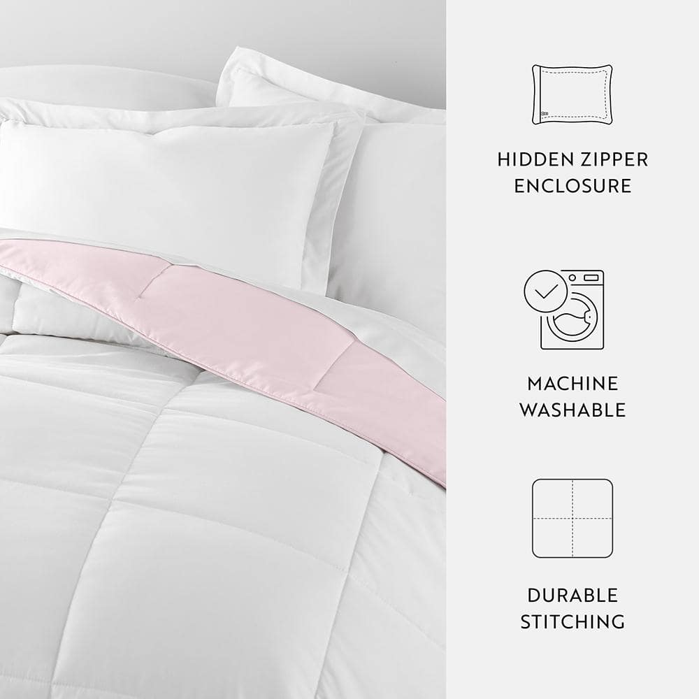 Blush and White Twin Reversible Microfiber Comforter Set