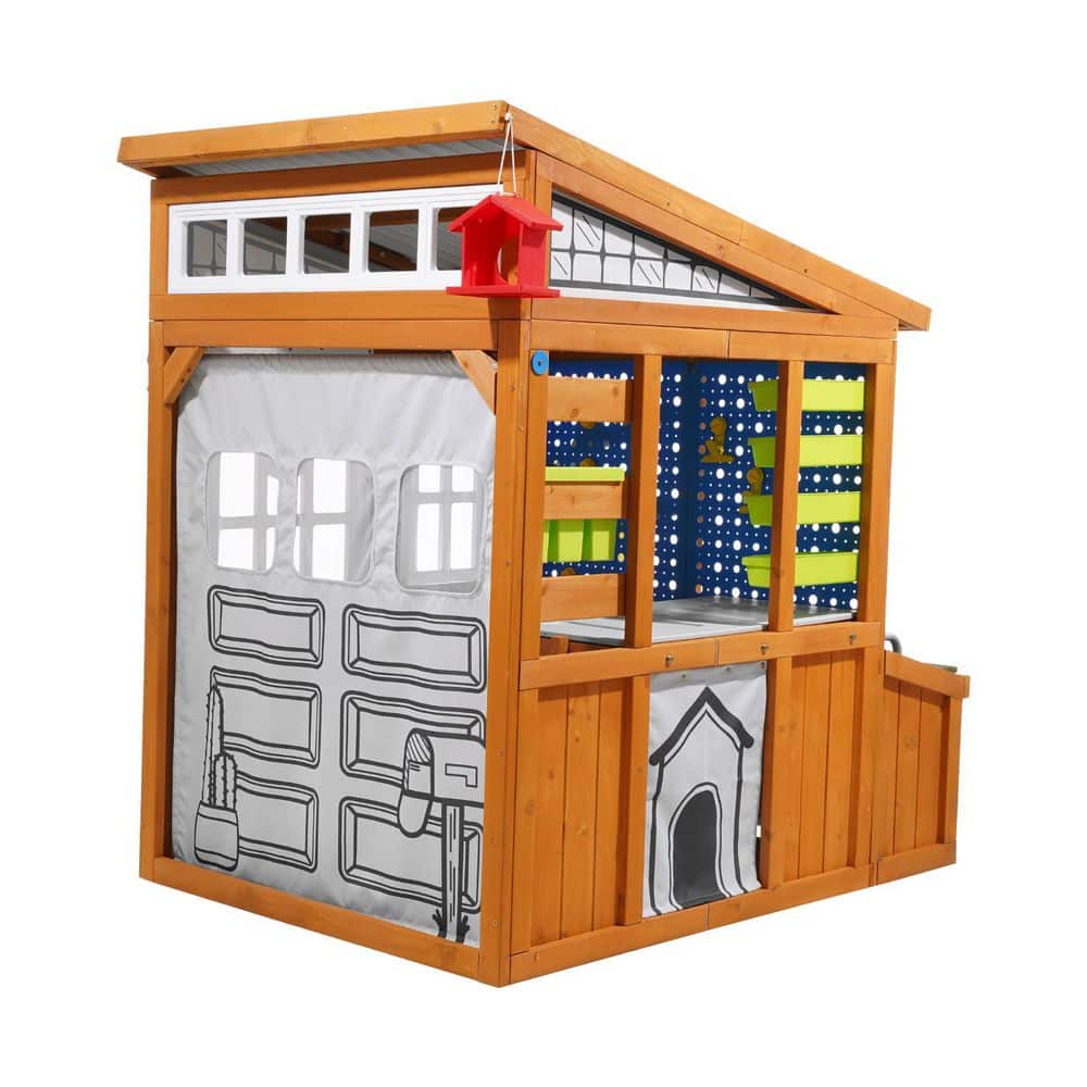 Cedar Wooden Kids Playhouse with Bird Nest, Doorbell, Trash Bin, Gravity Wall, Storage Pocket and Windowsill, Ages 3-10 price history on PriceWatchPro