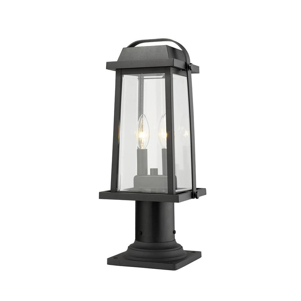 Millworks Black 19" Outdoor Pier Mount Lantern with Glass Panels