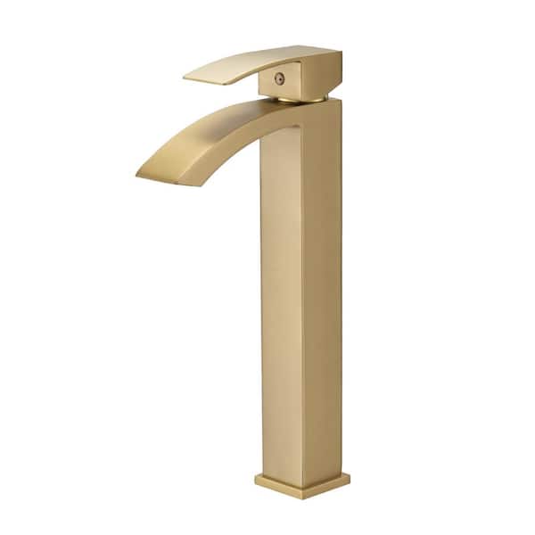 Single Handle Vessel Sink Faucet, Tall Bathroom Sink Faucet in Brushed Gold