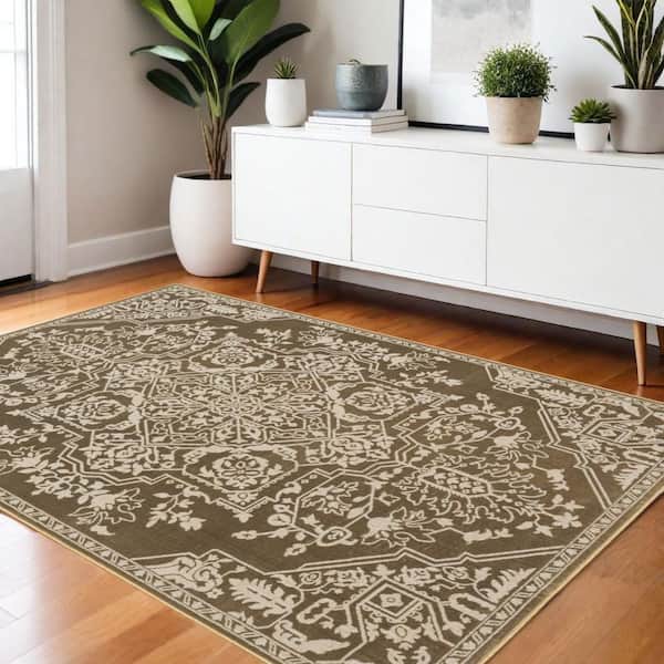 2 X 8 Tan, Blue Floral Washable Area Rug Runner Rug