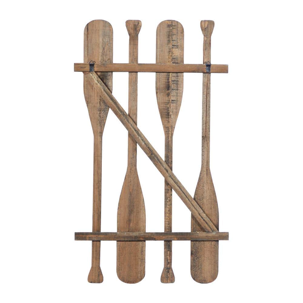 Brown and Blue Fir Wood Canoe Oar Wall Decor