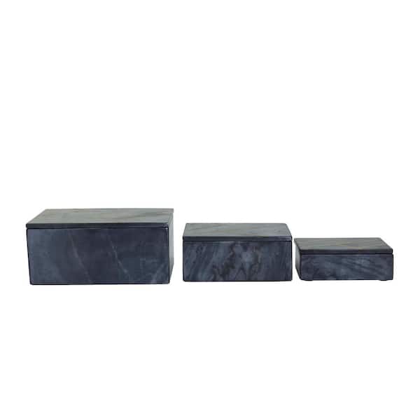 Rectangle Marble Box with Gold Linear Lines (Set of 3)