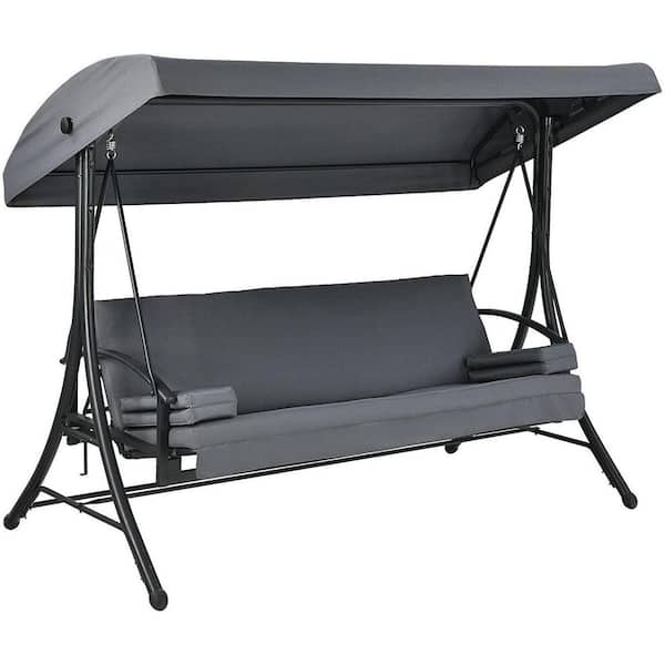 SKONYON 3-Person Steel Outdoor Patio Swing with Canopy