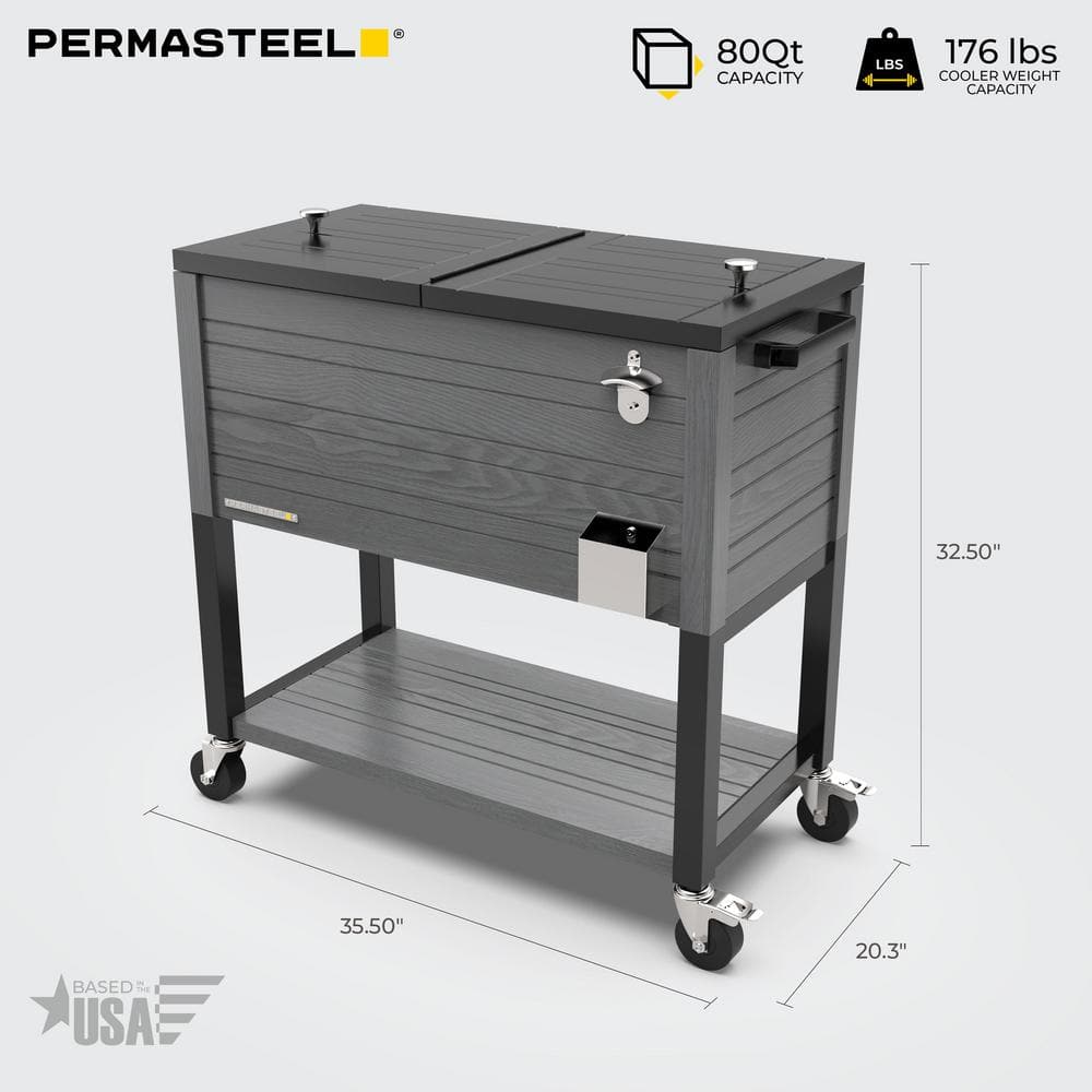 Permasteel 80-Quart Gray Woodgrain Rolling Patio Cooler with Wheels