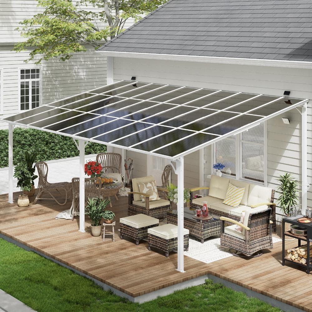 12' x 20' Wall Mounted Gazebo Heavy Duty Metal Pergola with Sloped Roof Lean to Awning for Patio Deck Backyard, White price history on PriceWatchPro
