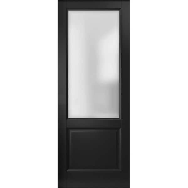 32 in. x 34 in. Solid Wood Frosted glass Black Matte Interior Door Slab