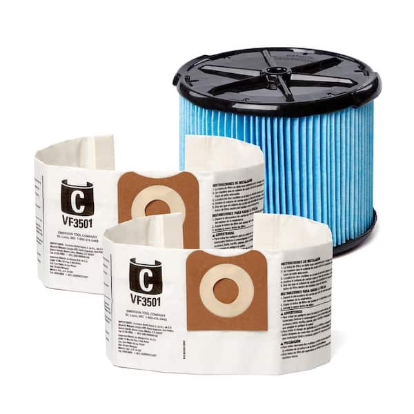 RIDGID Genuine Wet Dry Vac Filter Kit with Fine Dust Filter and 2-Dust Bags for Select 3-4.5 Gal. RIDGID Wet Dry Vacs VF3511