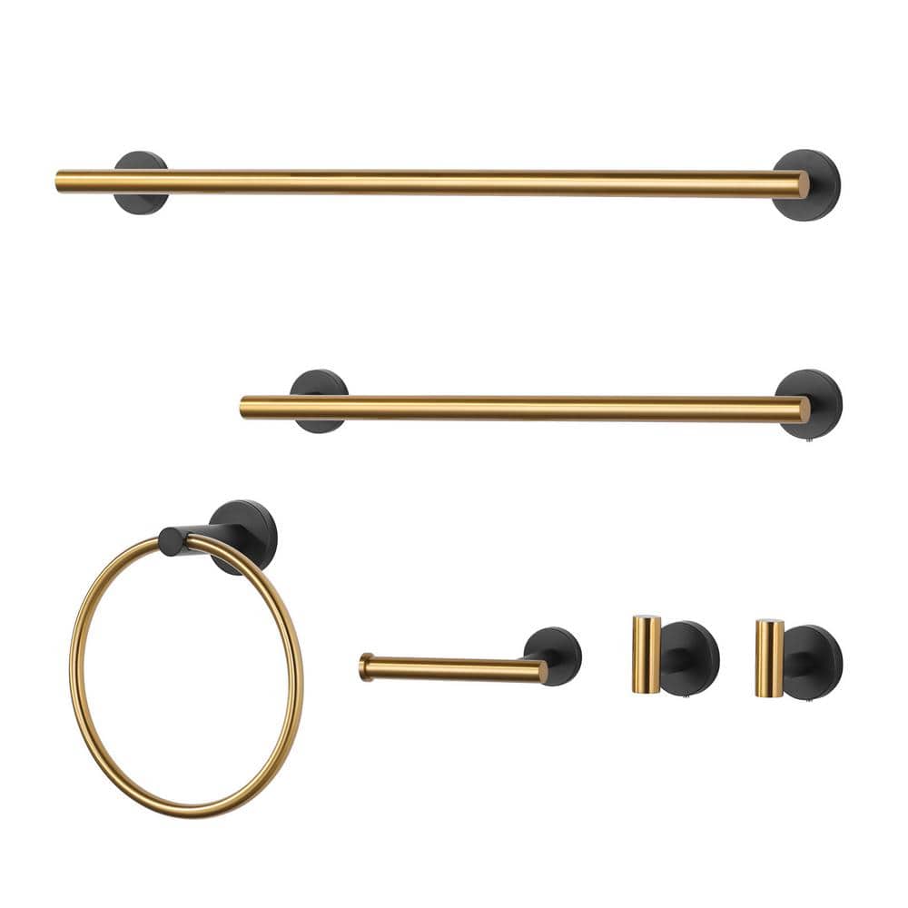 Matte Black and Gold 6-Piece Stainless Steel Bathroom Hardware Set