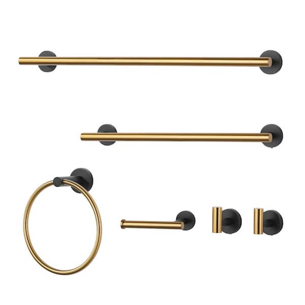 ALEASHA 6-Piece Bath Hardware Set with Mounting Hardware in Gold and Black