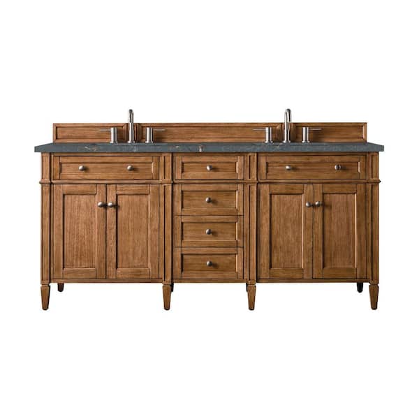 James Martin Vanities Brittany 72.0 in. W x 23.5 in. D x 34.0 in. H Double Bathroom Vanity in Saddle Brown with Parisien Bleu Quartz Top