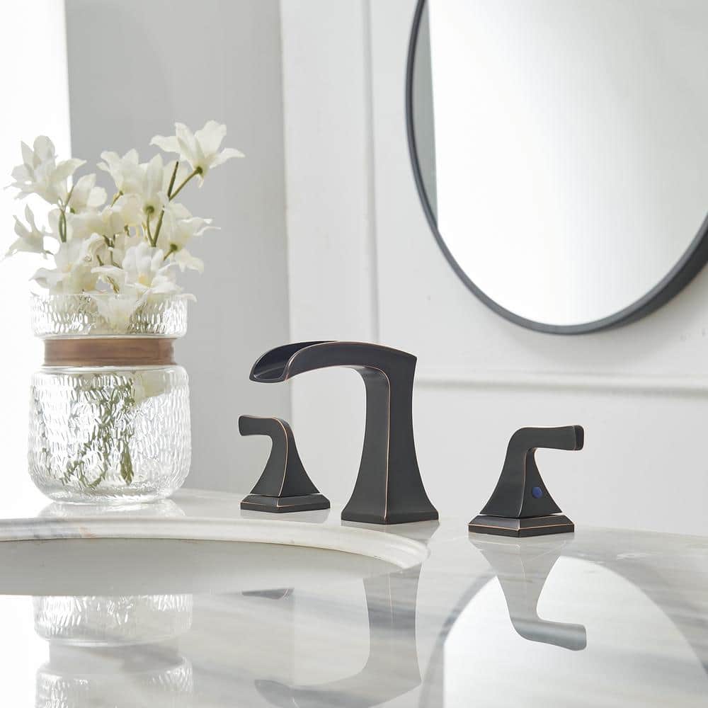 Oil-Rubbed Bronze 8-Inch Widespread Waterfall Bathroom Faucet
