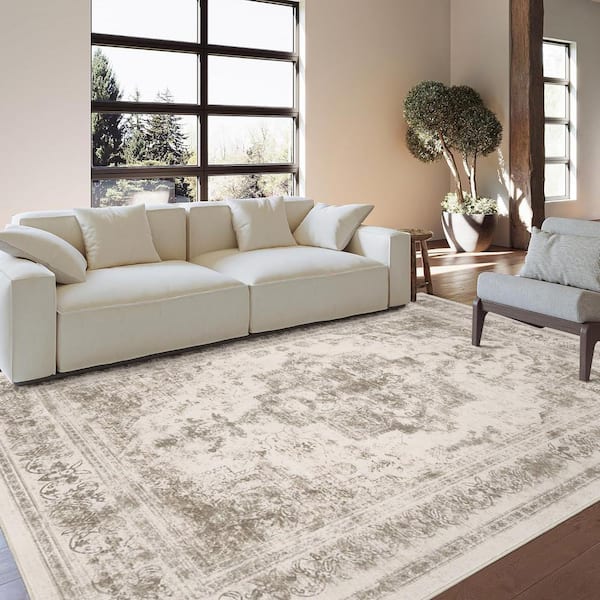 HaiiMeid Persia 9 ft. x 12 ft. Taupe Vintage Medallion Distressed