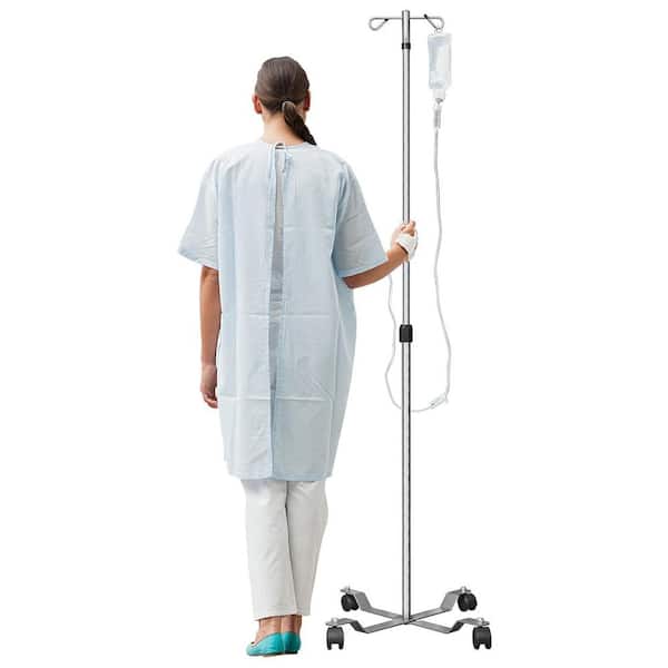 47 in. to 85 in. IV Pole with Wheels and 2 Hooks, IV Bag Stand with Removable IV Bag Holder