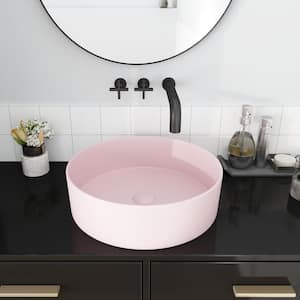 15.7 in. x15.7 in. Pink Ceramic Round Bathroom Above Counter Vessel Sink