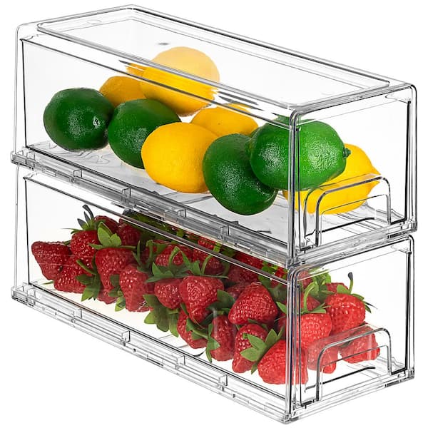 Moretoes Fridge Drawers 3 Pack Clear Stackable Pull Out