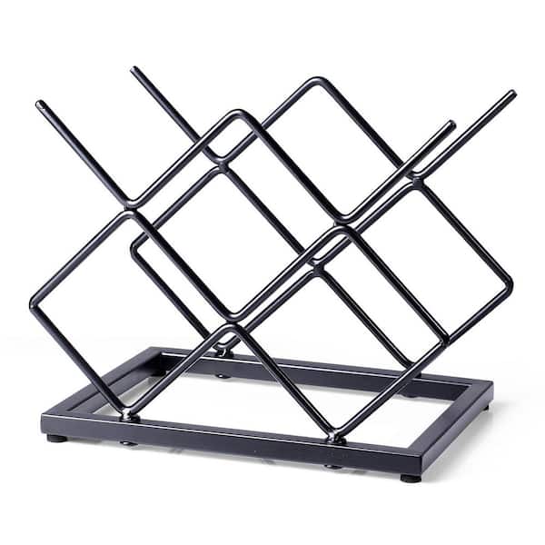 9.4 in. H x 10 in. W 5-Bottle Black Strong Load-Bearing Countertop Wine Rack for Bar Space Organization and Decor