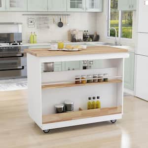 White Rolling Mobile Kitchen Island with 2-Drawers
