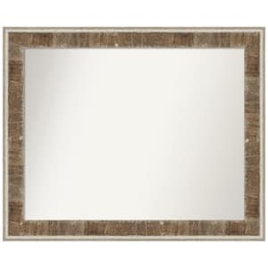 Farmhouse Brown Narrow 32.75 in. W x 26.75 in. H Non-Beveled Wood Bathroom Wall Mirror in Brown