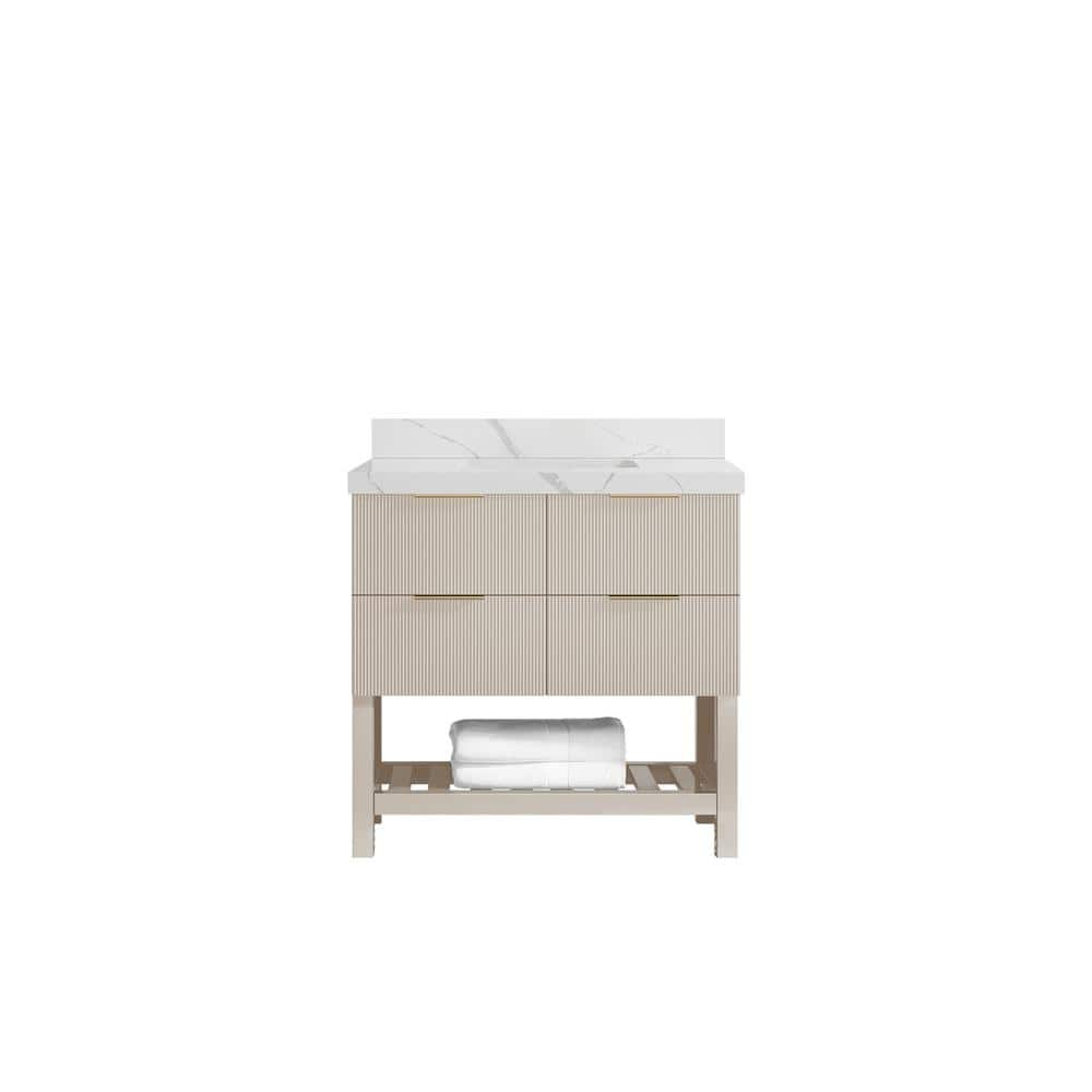 Catalina 36 in. Single Sink Freestanding Fine Grain Bath Vanity with Calacatta Laza Quartz Top Unassembled price history on PriceWatchPro