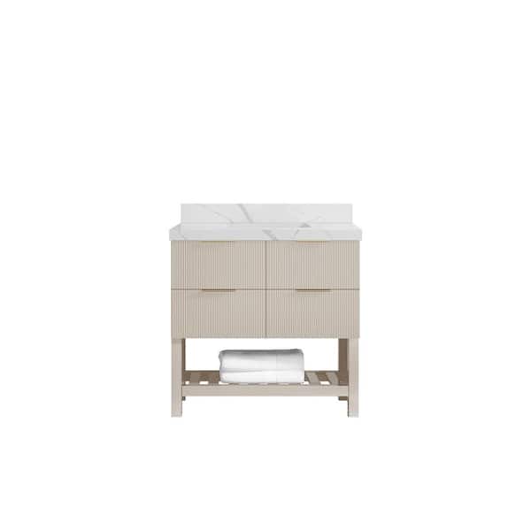 Willow Collections Catalina 36 in. Single Sink Freestanding Fine Grain Bath Vanity with Calacatta Laza Qt. Top Unassembled