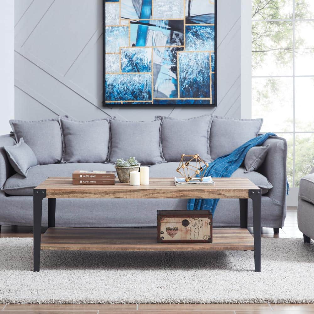 Elegantly Rustic Industrial Coffee Table with Metal Legs and Distressed Wood