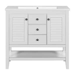 36.7 in. W x 19.1 in. D x 36.8 in. H Single Sink Freestanding Bath Vanity in White with White Ceramic Top
