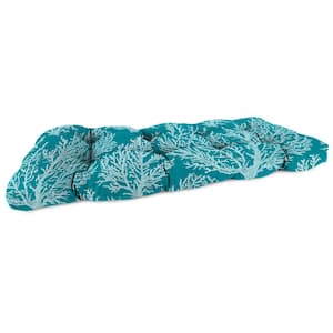 44 in. L x 18 in. W x 4 in. T Outdoor Rectangular Wicker Settee Bench Cushion in Seacoral Turquoise