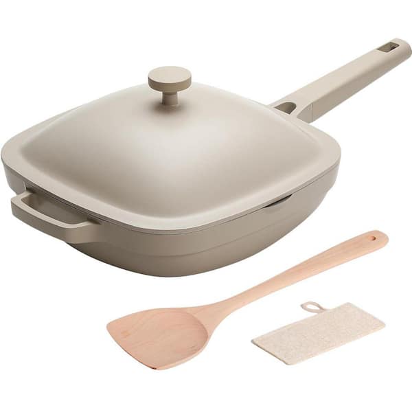 1-Piece Pix Series Morning Mist Ceramic Nonstick Cast Aluminum Deep Sauté Pan with Lid and Wooden Spatula Set